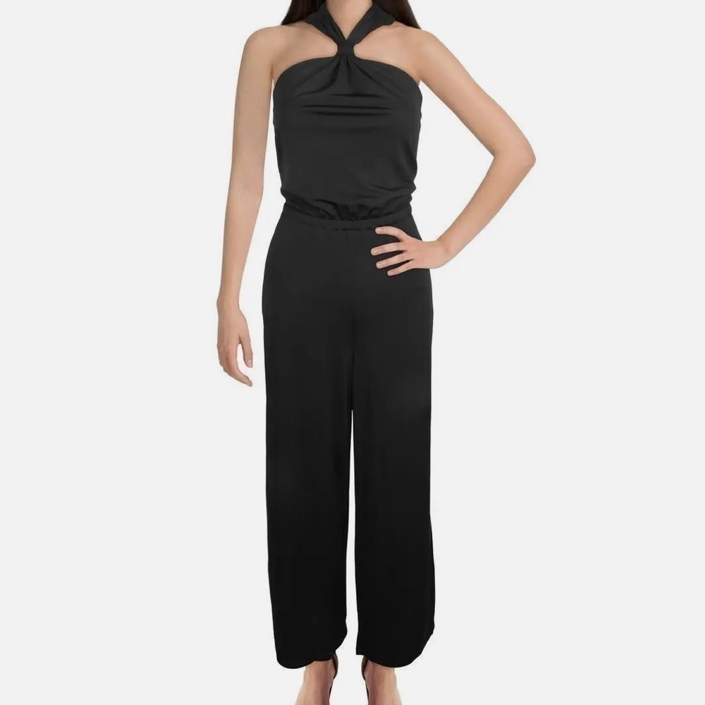 INC Womens Black Halter Wide Leg Cropped Jumpsuit  nwot